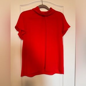 Ann Taylor red/orange flowy blouse with soft mock neck